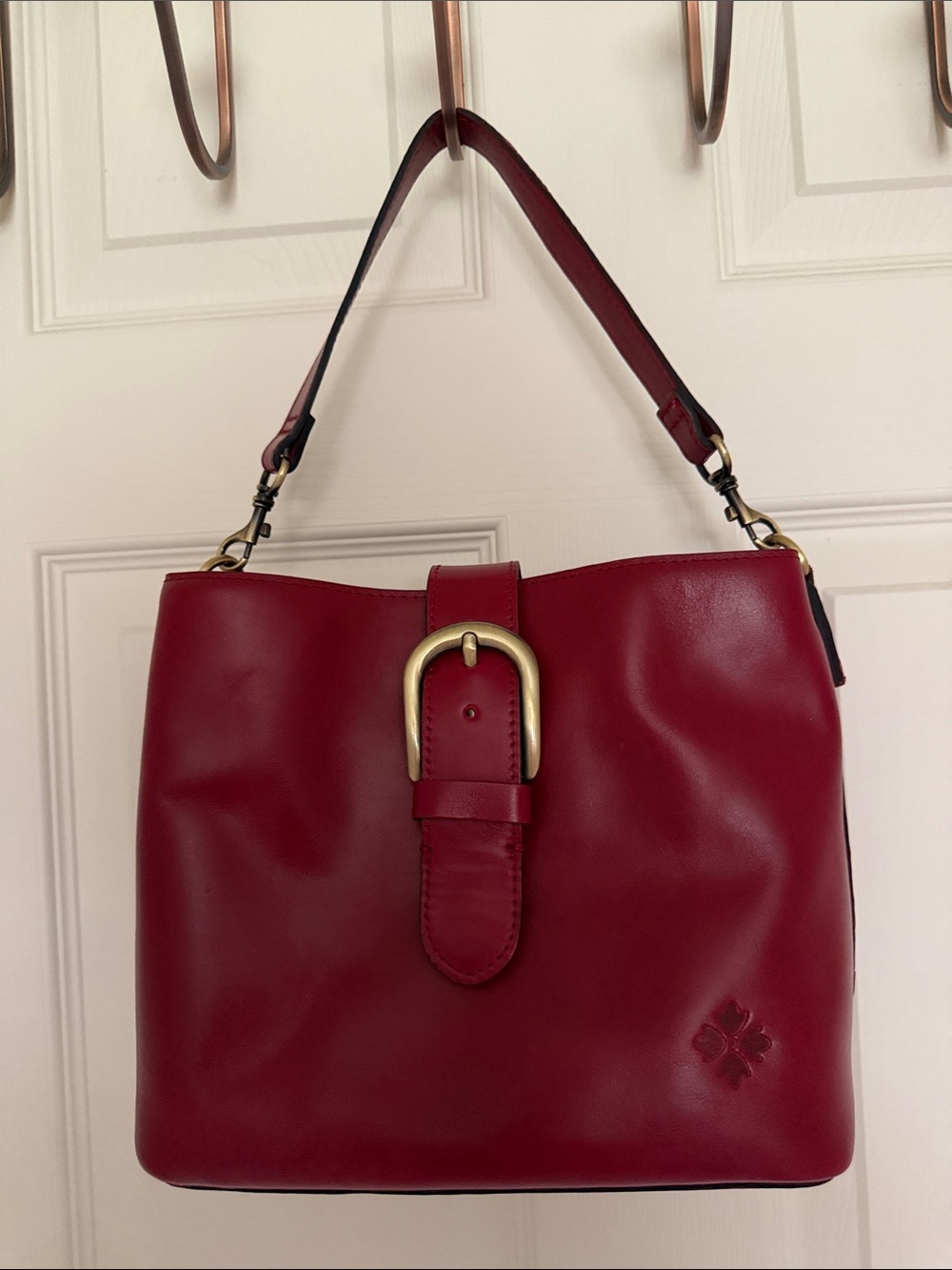 Patricia Nash Women's Red Leather Shoulder Bag with Buckle Accent